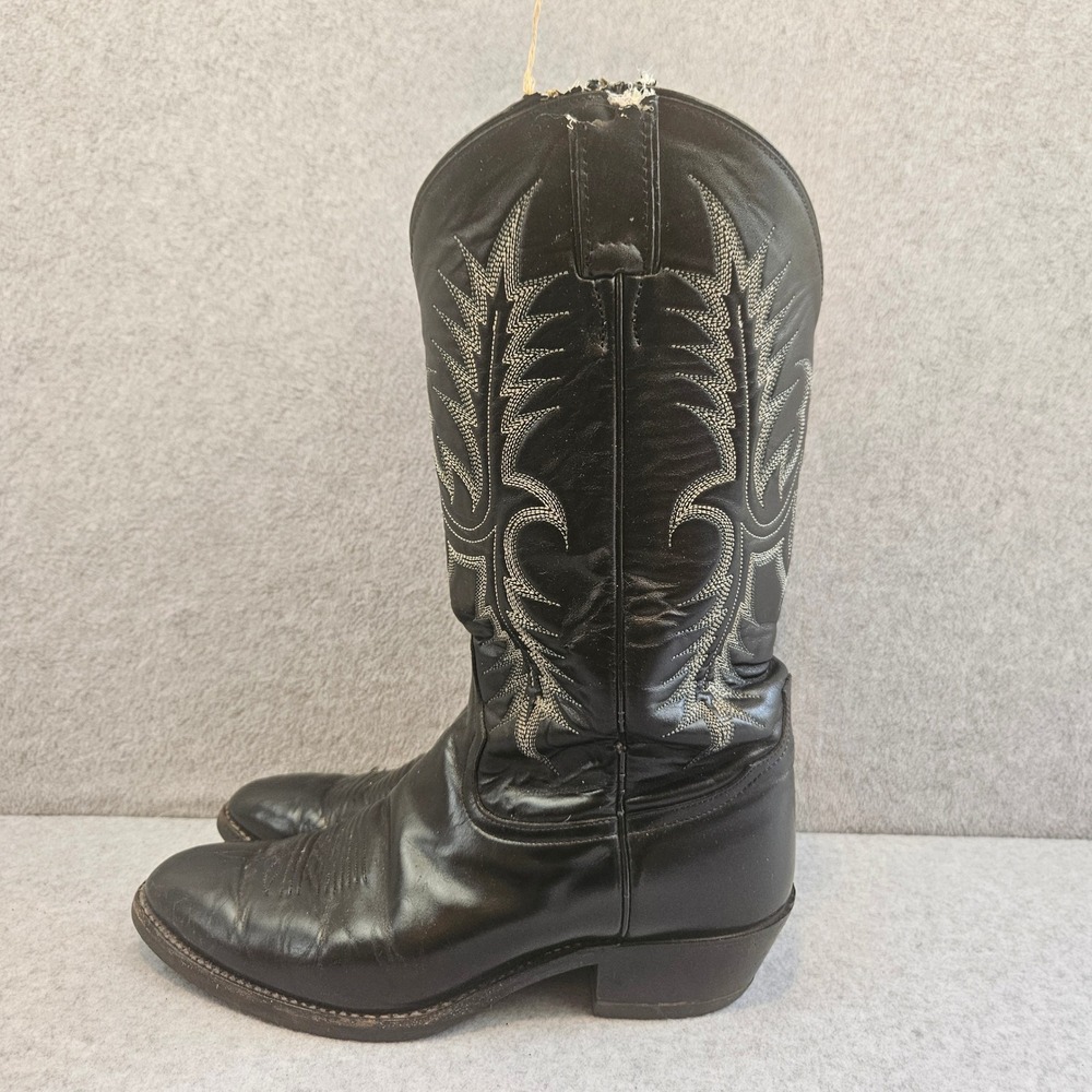 TONY LAMA | Mens Black Leather Western Cowboy Boots 9 EE Pointed Toe 1970S VTG